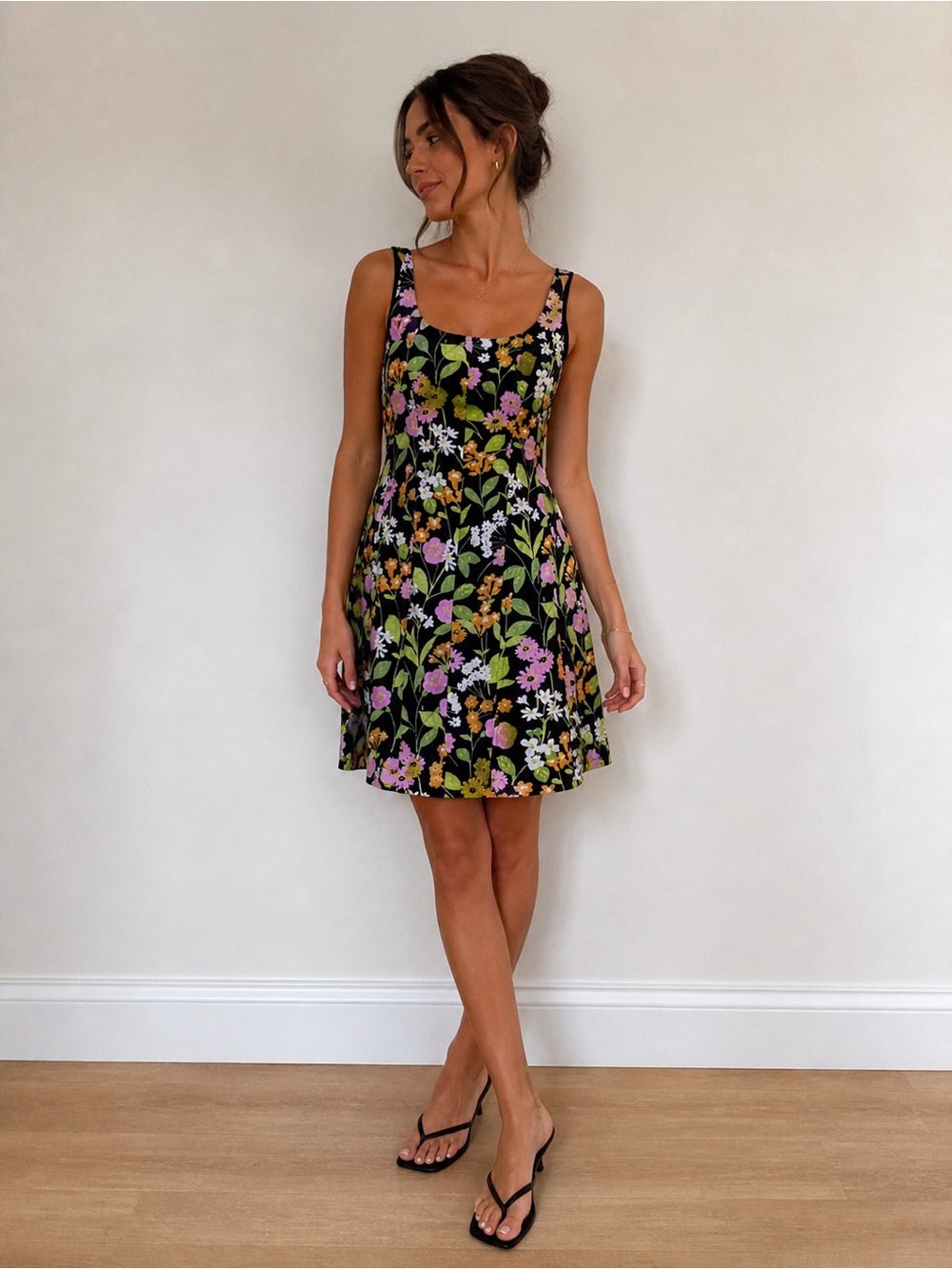 Sigrid Olsen Floral Mini Dress • Black Multi  • Size 4